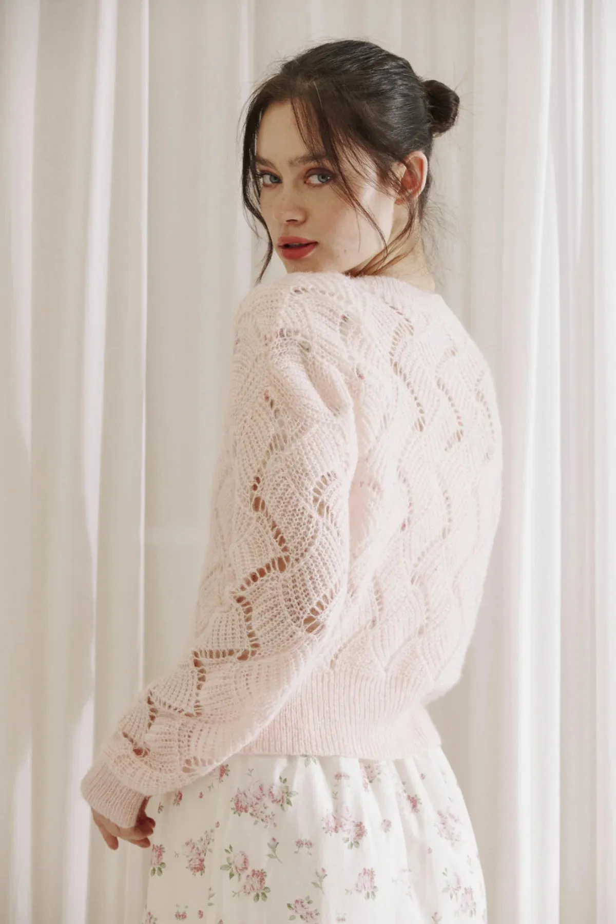 Pink Crochet Cardigan with Flowers