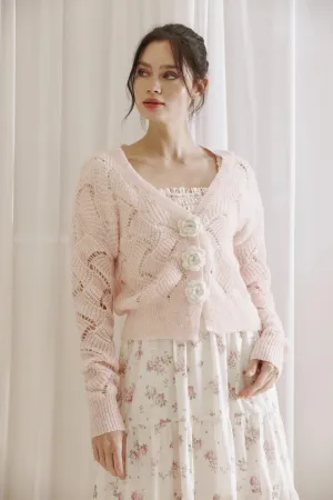Pink Crochet Cardigan with Flowers