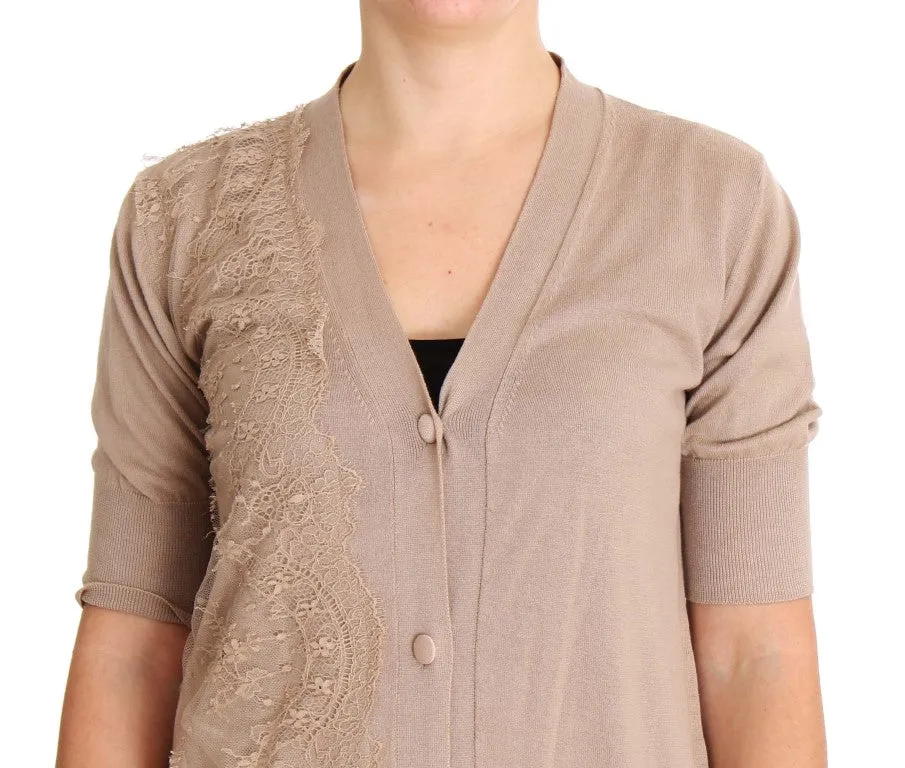 PINK MEMORIES Elegant Pink Cotton Lace Cardigan