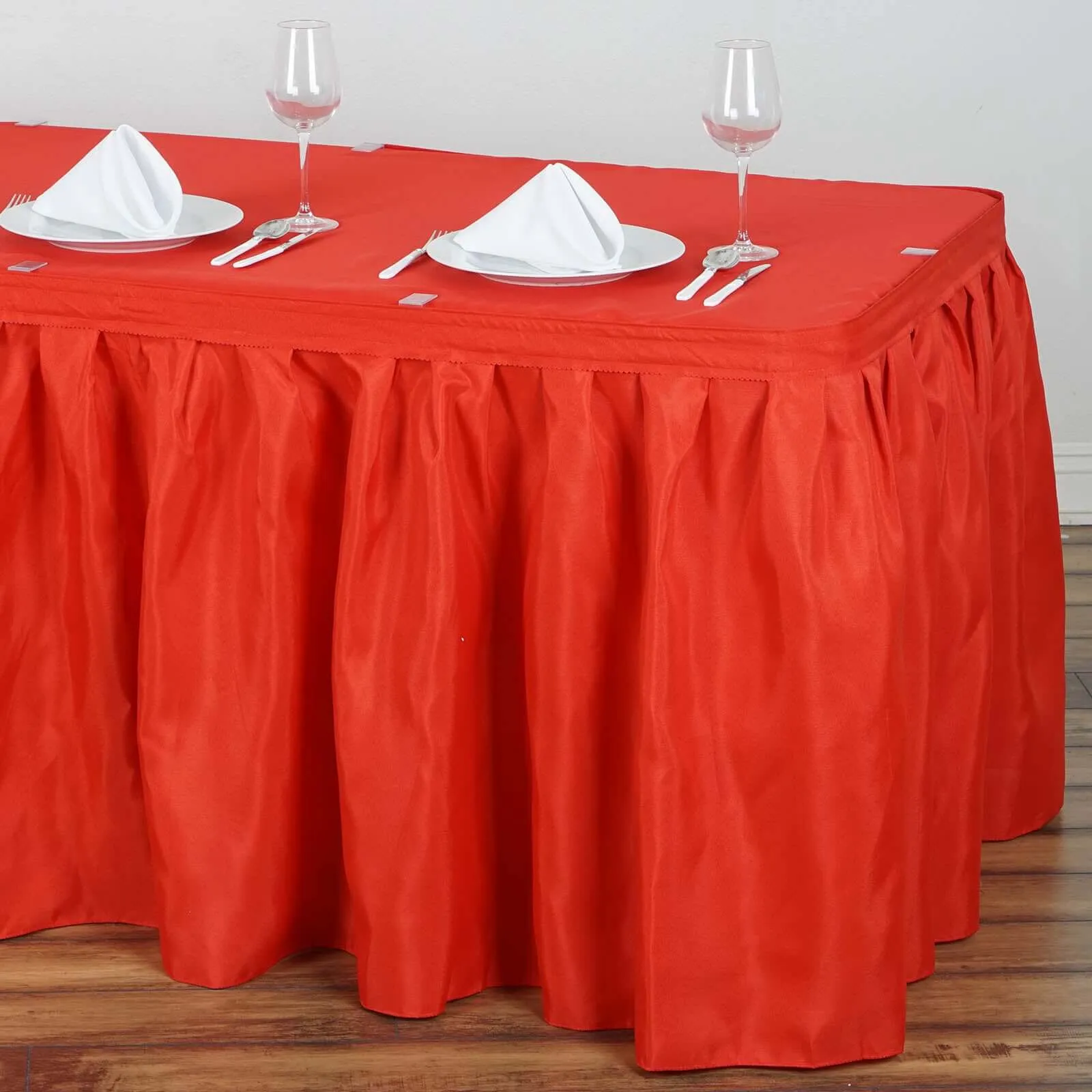 Polyester Table Skirt 17ft Red - Stylish Pleated Table Cover