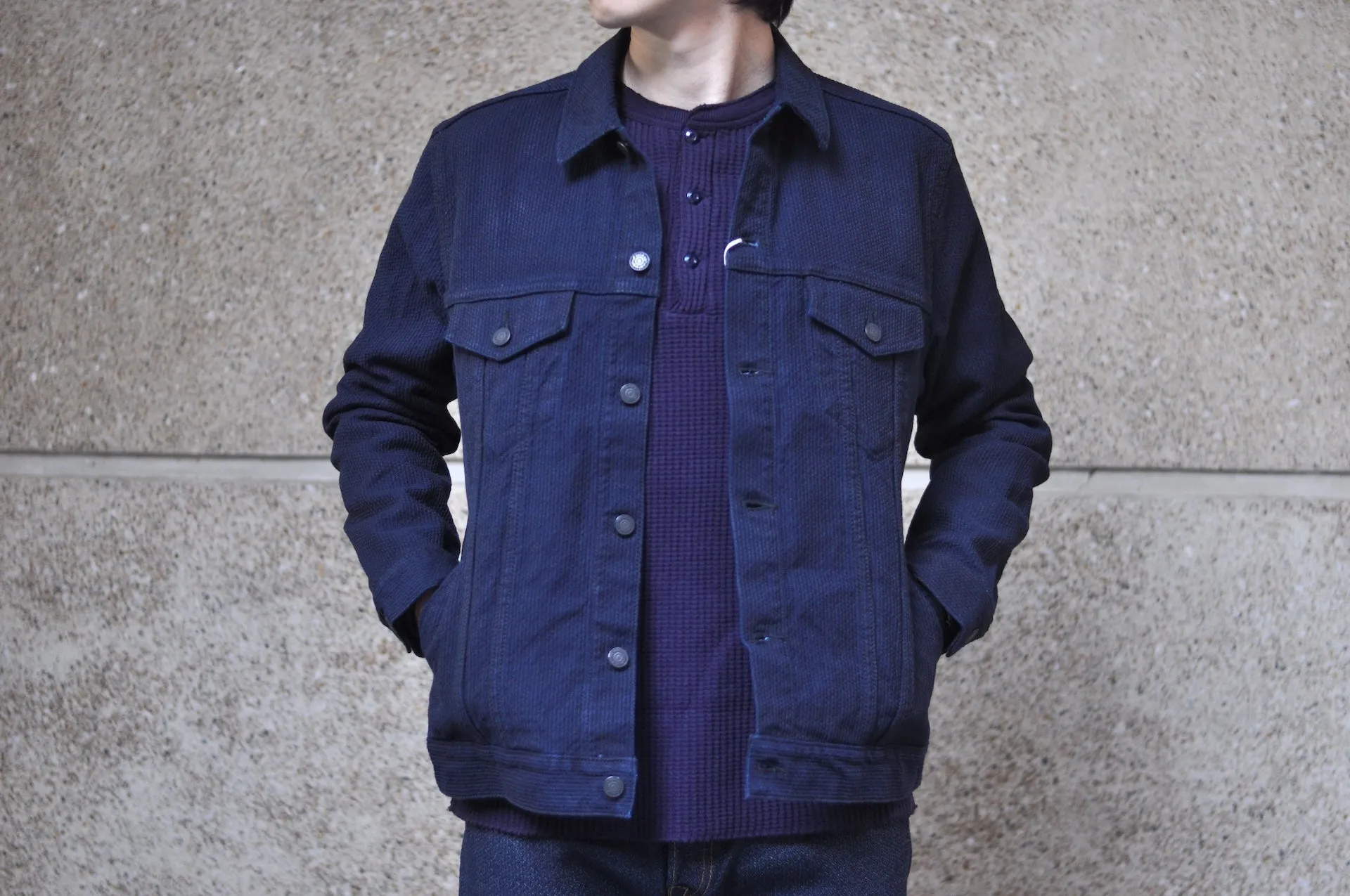 Pure Blue Japan 12.5oz "Double-Warps" Sashiko Type 3 Jacket (Indigo X Black)