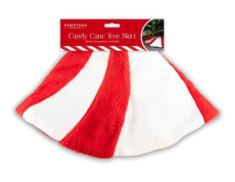 Red & White Candy Cane Faux Fur Tree Skirt