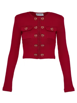 Red Knit Heart Buttoned Cardigan