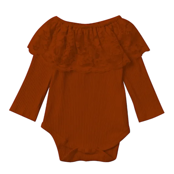 Rust Lace Neck Long Sleeve Onesie Baby (0-18M)