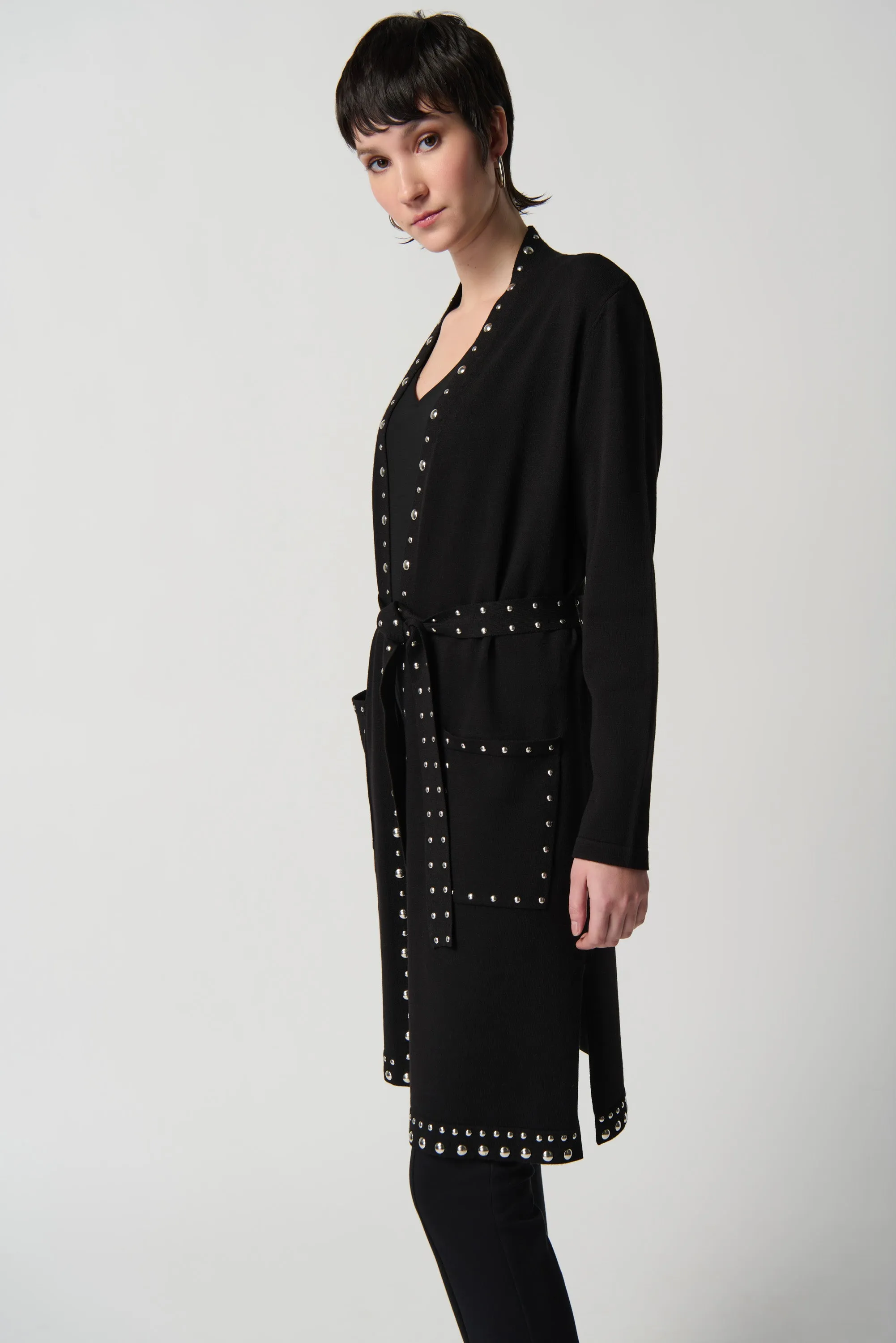 Satine Sweater Knit Studded Contour Cover-Up in Black - Joseph Ribkoff 234919F24