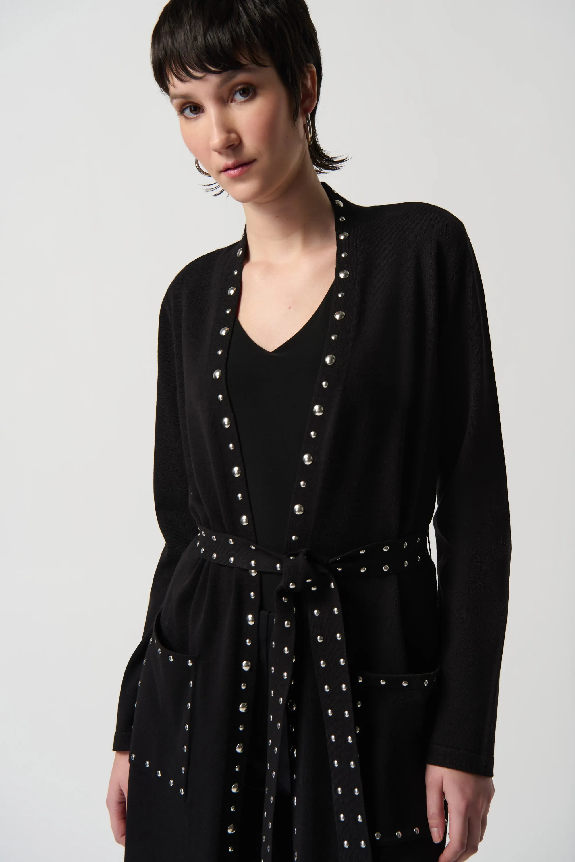 Satine Sweater Knit Studded Contour Cover-Up in Black - Joseph Ribkoff 234919F24