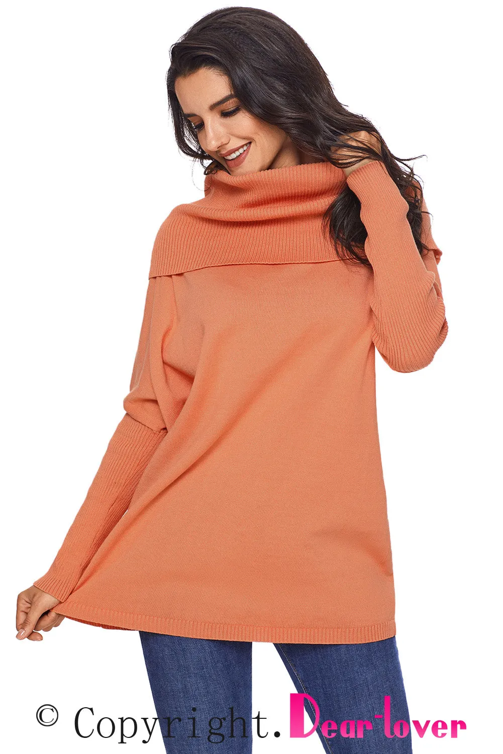 Sexy Orange Cozy Cowl Neck Long Sleeve Sweater