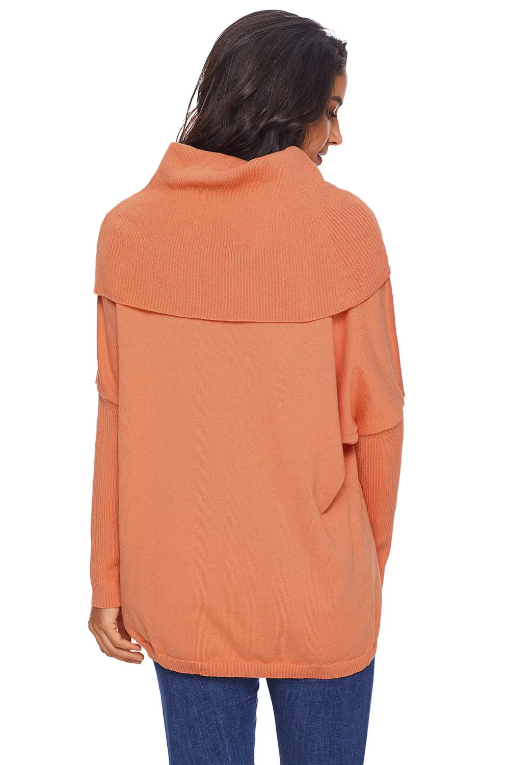 Sexy Orange Cozy Cowl Neck Long Sleeve Sweater