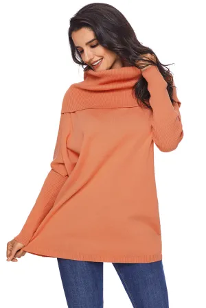 Sexy Orange Cozy Cowl Neck Long Sleeve Sweater