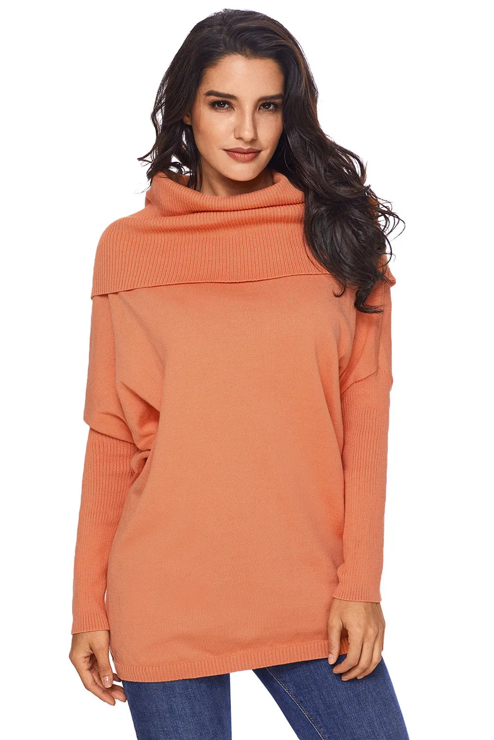 Sexy Orange Cozy Cowl Neck Long Sleeve Sweater