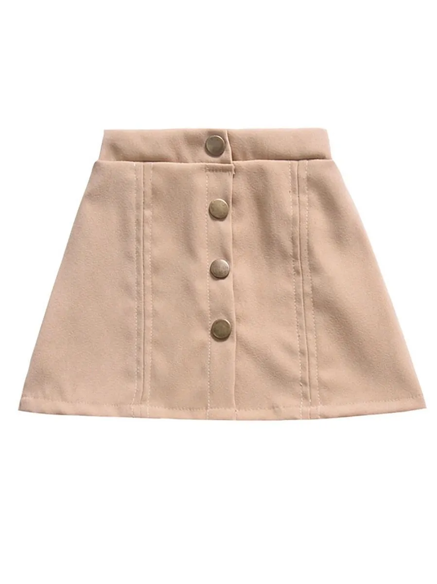 Stylish Buttoned Solid Color A-line Skirt