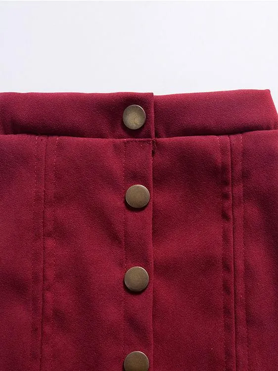 Stylish Buttoned Solid Color A-line Skirt