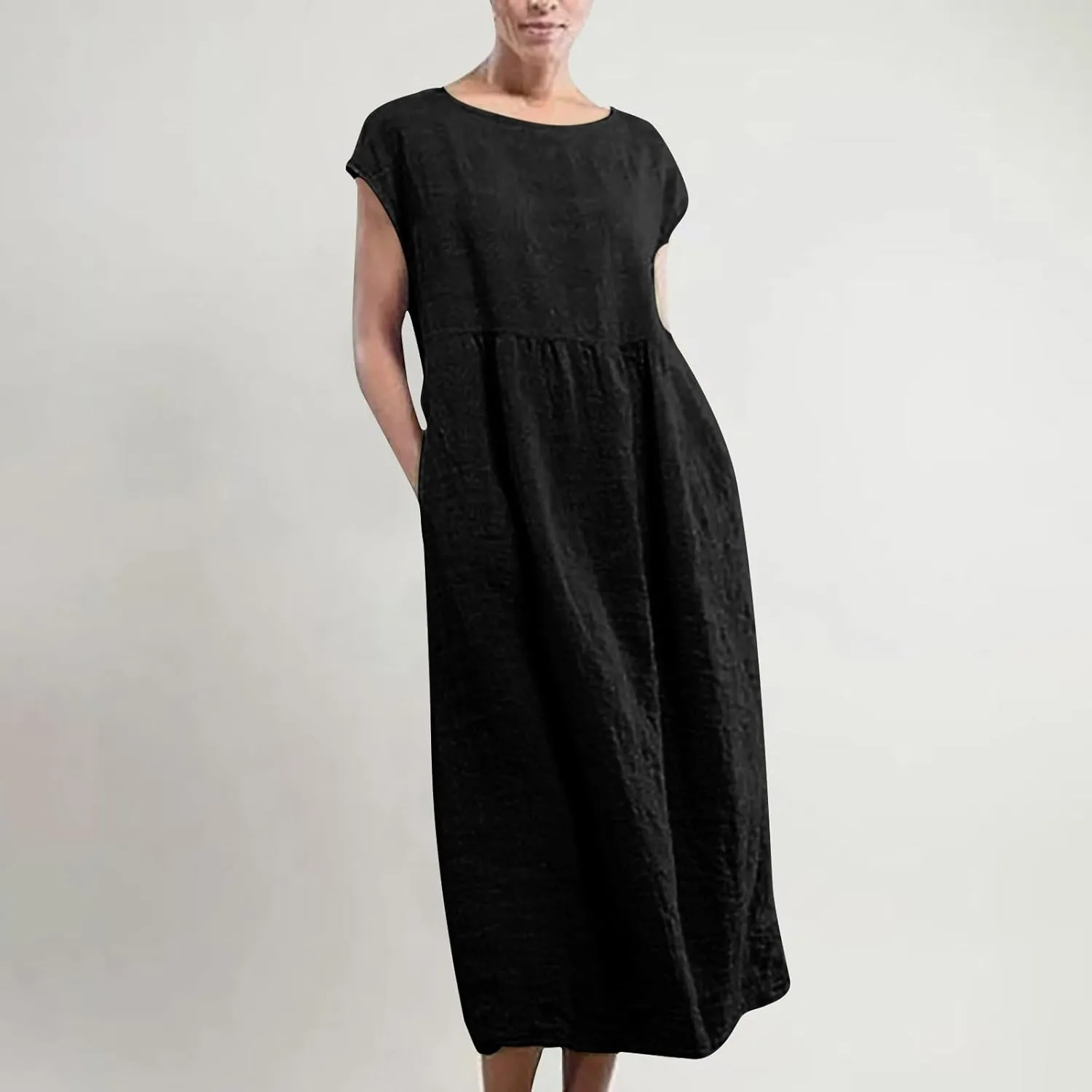 Summer Dresses for Women 2025 Plus Size Cotton Linen Beach Dress Casual A-Line Sleeveless Midi Sundress with Pockets