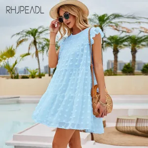 Summer Soft Casual Loose Swiss Dot Mini Dress