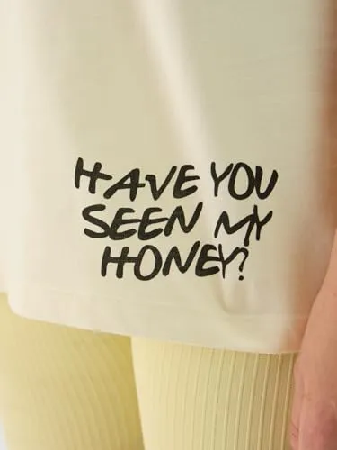 The Souled Store Disney: Winnie The Pooh Displacement Women and Girls Short Sleeve Round Neck Off White Graphic Print Oversized Fit T-Shirts