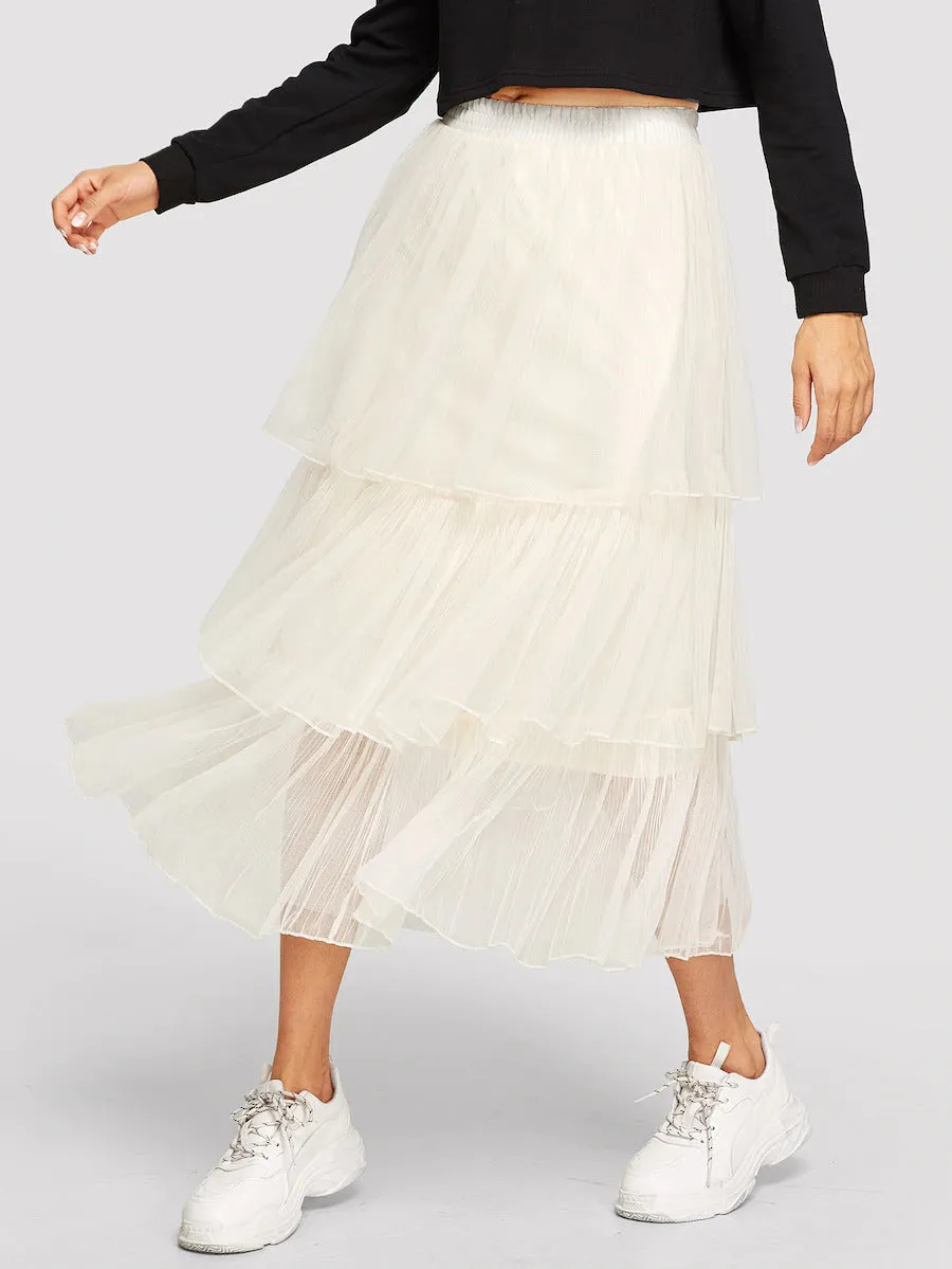Tiered Layer Mesh Skirt