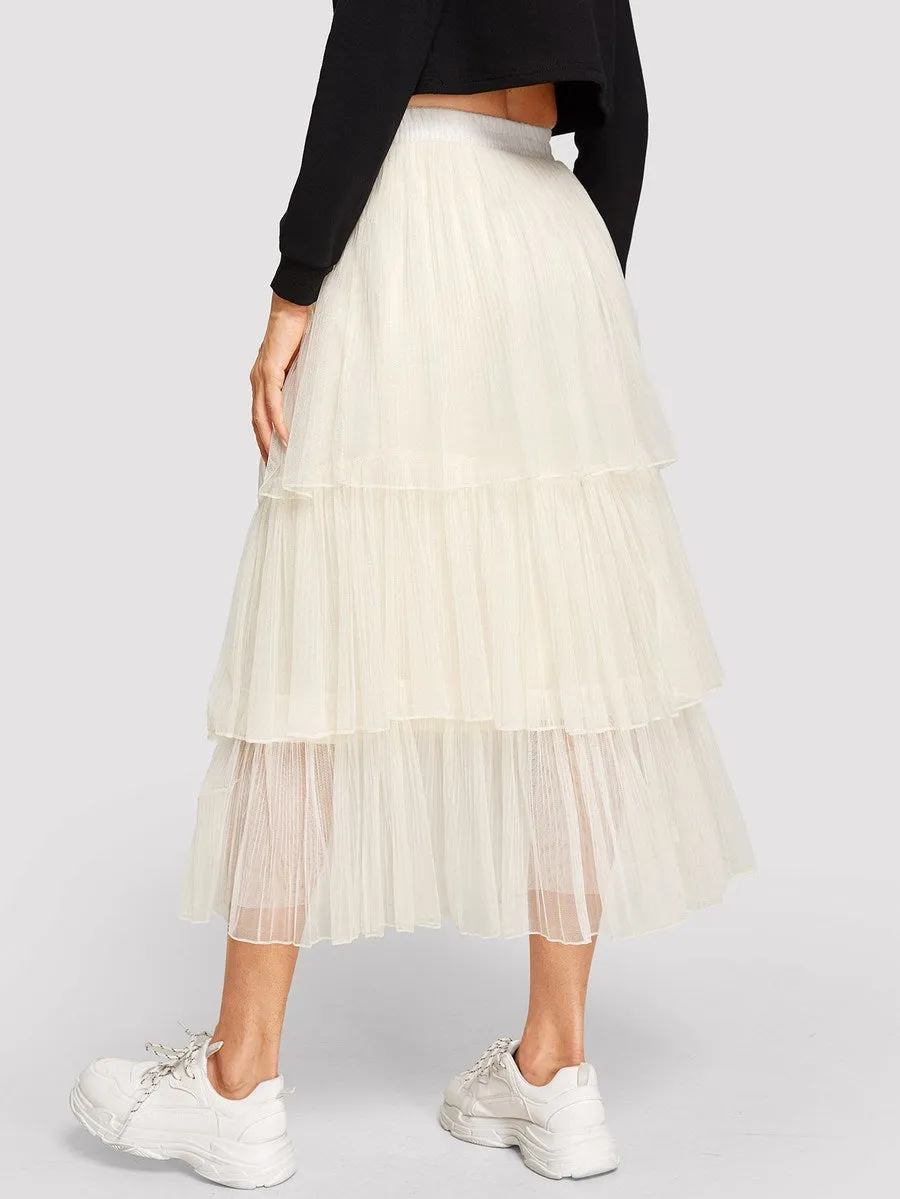 Tiered Layer Mesh Skirt
