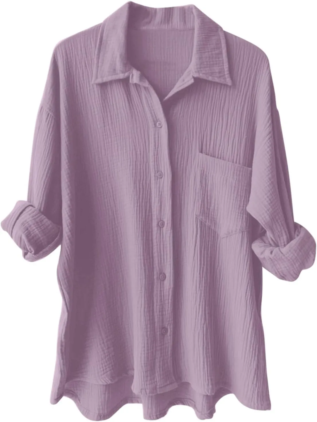Women Button Up Shirts Solid Long Sleeve Linen Summer Casual Comfy Blouses Top Loose Fit Tee Shirts