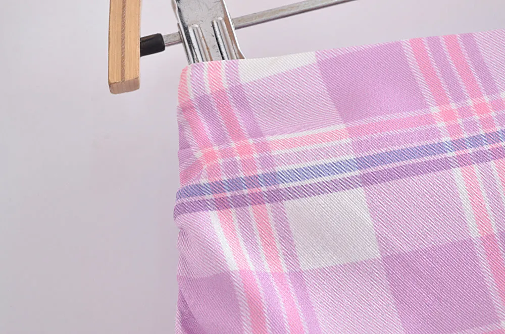 Women Clothing Spring Towel Embroidery Plaid Pleated Lotus Leaf Skirt