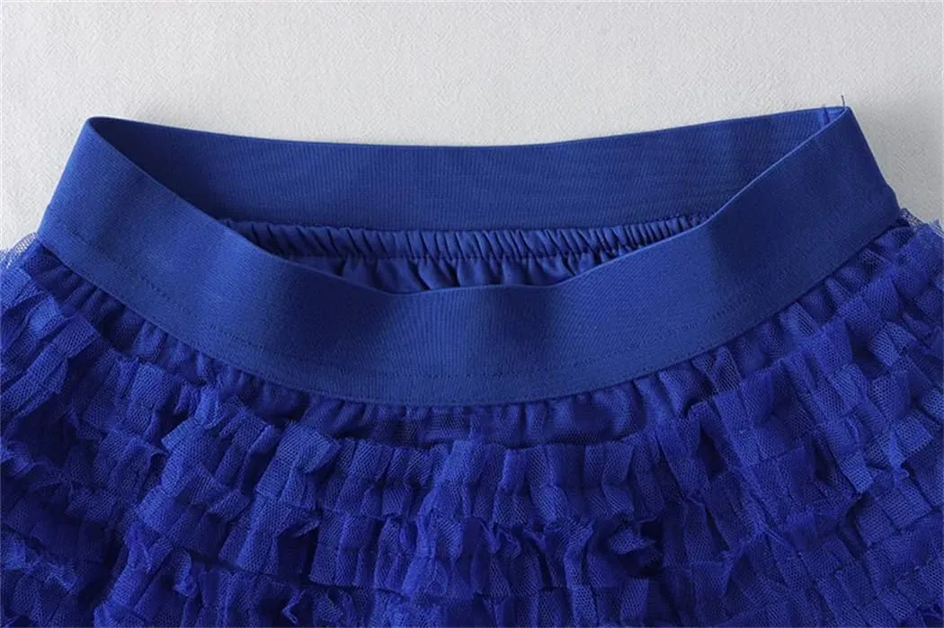 Women Tulle Skirt Spring Summer Elegant Layers High Waist Pleated Mesh Long Skirt