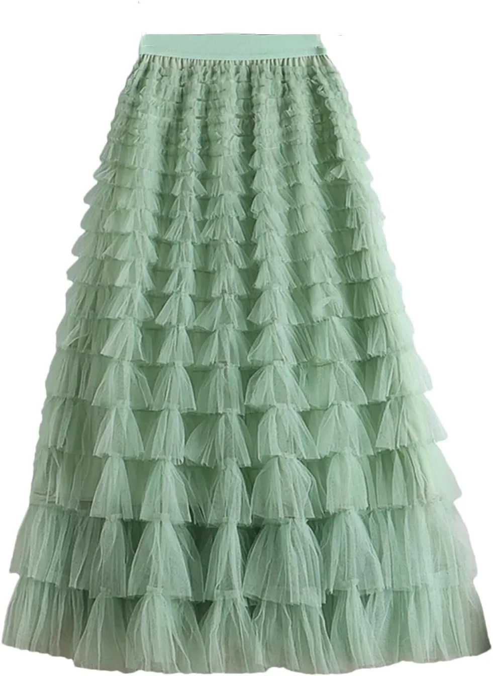 Women Tulle Skirt Spring Summer Elegant Layers High Waist Pleated Mesh Long Skirt