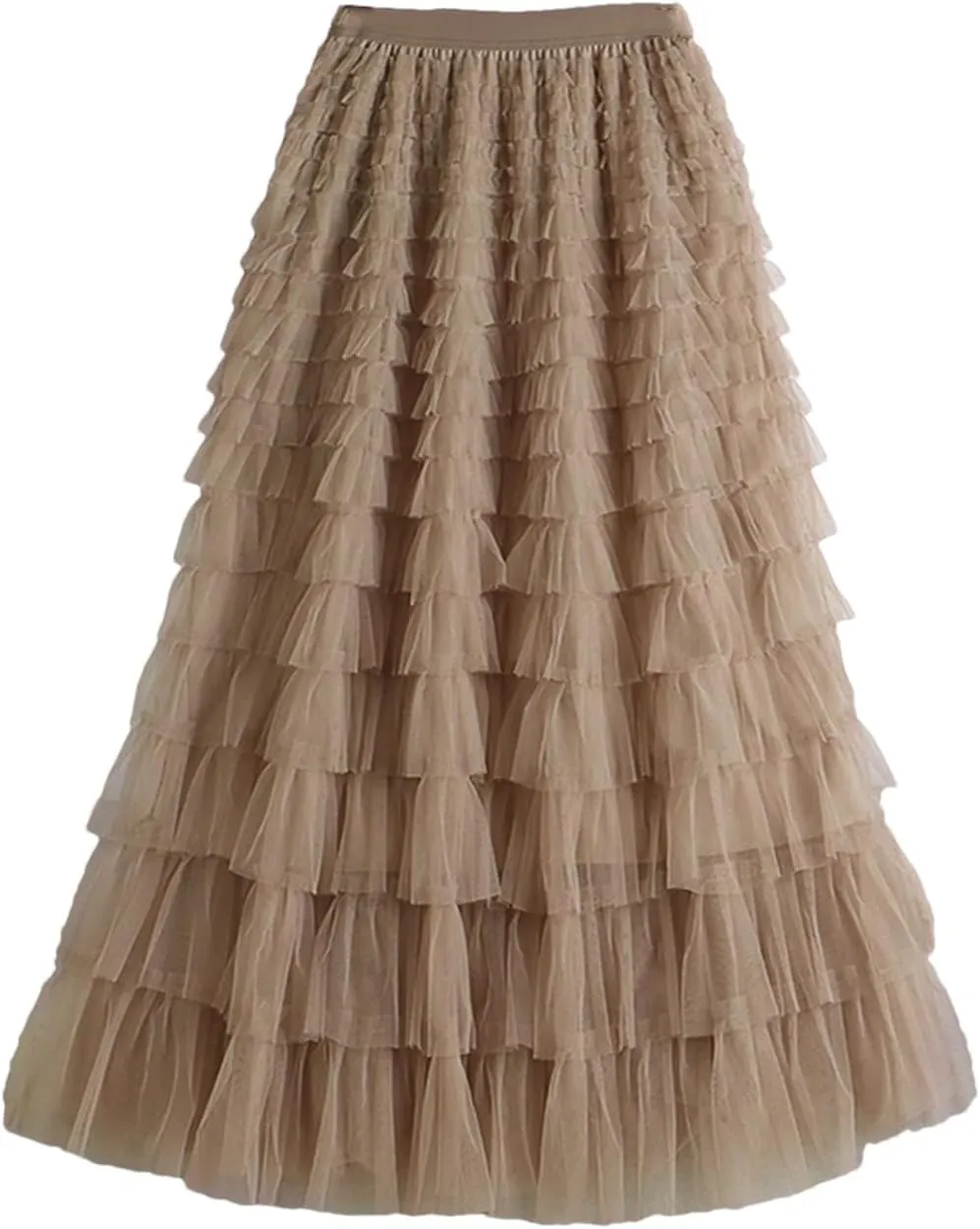 Women Tulle Skirt Spring Summer Elegant Layers High Waist Pleated Mesh Long Skirt