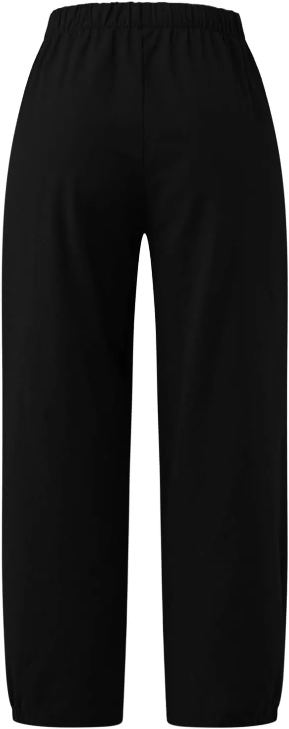 Womens Linen Pants Summer Relaxed Fit Plus Size Pants Lightweight Beach Baggy Crop Pants Trousers with Pckets