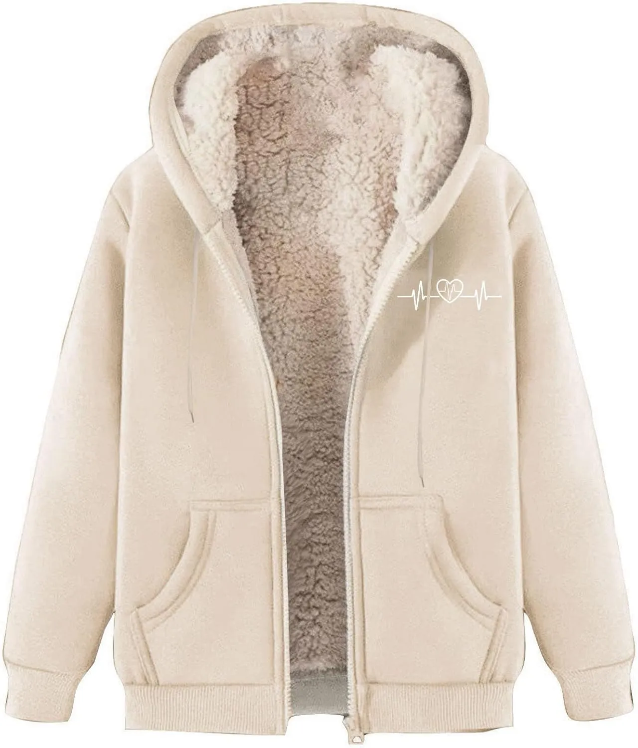 Womens Zip Up Hoodies Fleece Lined Plus Size Zipper Jackets with Pockets Casual Trendy Long Sleeve Hooded Coats