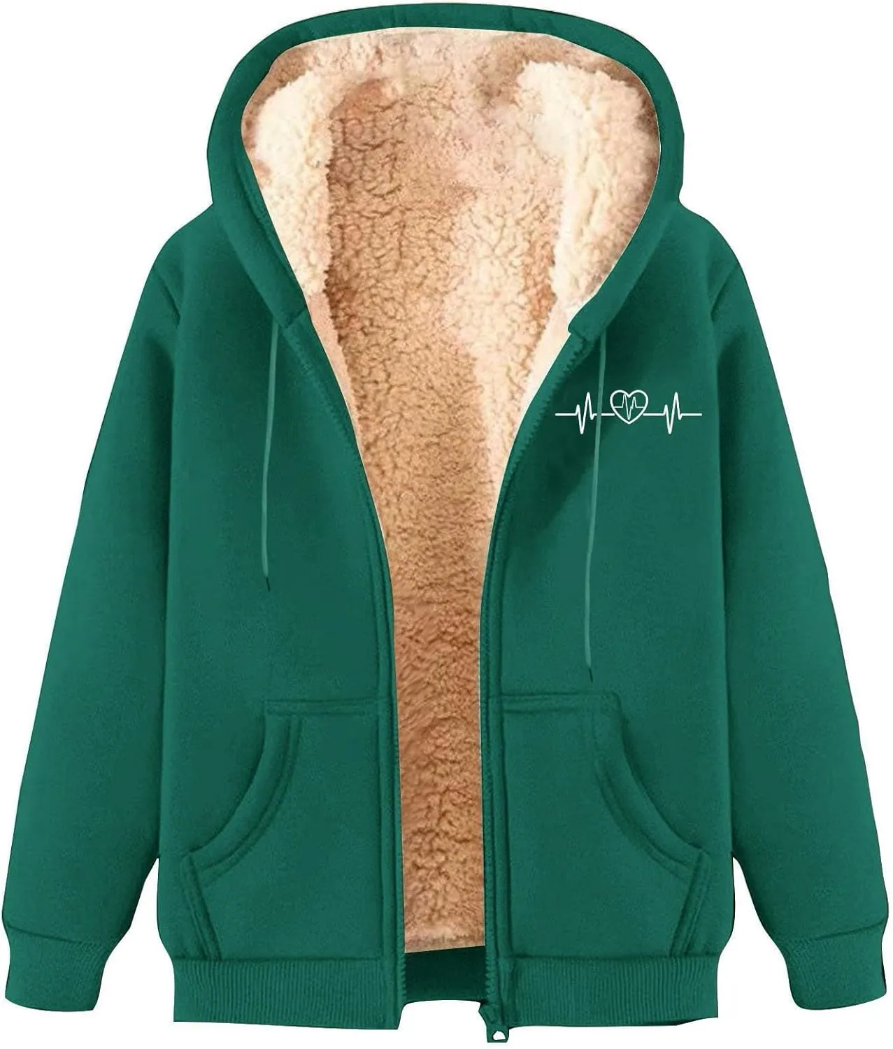 Womens Zip Up Hoodies Fleece Lined Plus Size Zipper Jackets with Pockets Casual Trendy Long Sleeve Hooded Coats