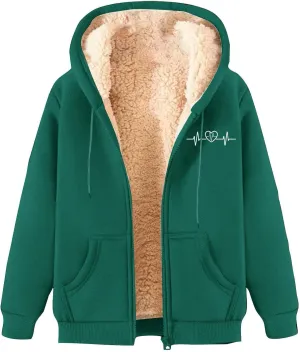 Womens Zip Up Hoodies Fleece Lined Plus Size Zipper Jackets with Pockets Casual Trendy Long Sleeve Hooded Coats