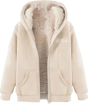 Womens Zip Up Hoodies Fleece Lined Plus Size Zipper Jackets with Pockets Casual Trendy Long Sleeve Hooded Coats