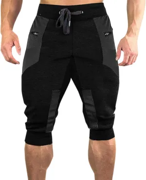 Workout Capris for Men Elastic Waist Drawstring Lightweight Shorts Trousers Slim Fit Running Hiking Pant