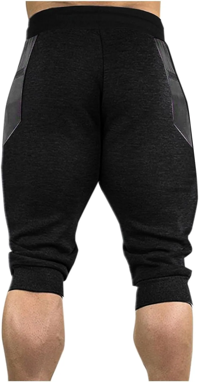 Workout Capris for Men Elastic Waist Drawstring Lightweight Shorts Trousers Slim Fit Running Hiking Pant