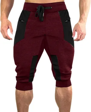 Workout Capris for Men Elastic Waist Drawstring Lightweight Shorts Trousers Slim Fit Running Hiking Pant